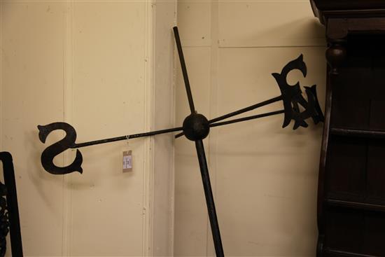 A 19th century painted metal fox weather vane, W.4ft 2in.